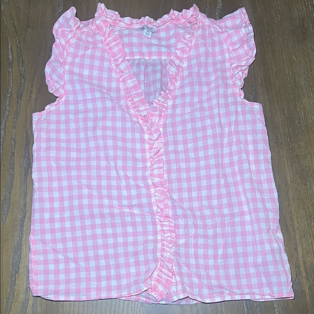 J. Crew Pink Gingham Ruffle top XS